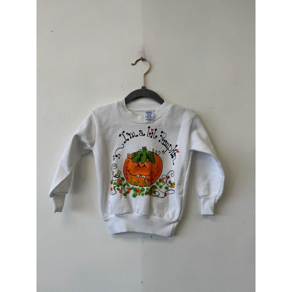 VTG Rabbit Skins Sweater Toddler 2T White I'm A Lil Pumpkin‎ Halloween Fleece